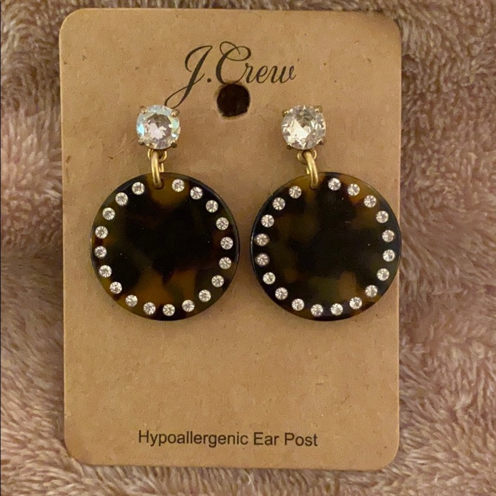 J Crew Tortoise and Crystal Disk Earrings